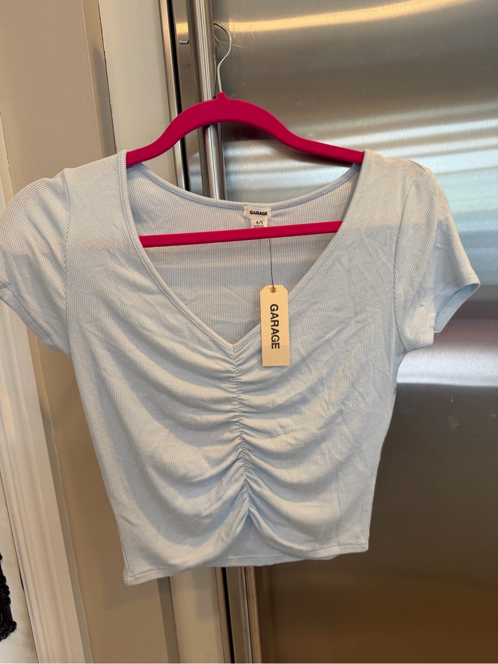 Garage Women's Light Blue Ruched V-Neck Crop Top Size Small New with Tags